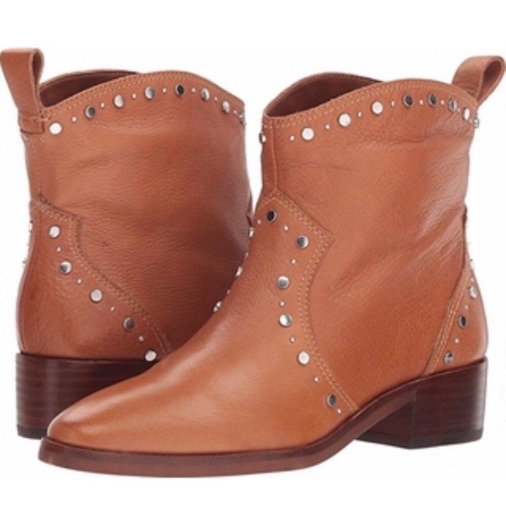 Dolce Vita Tobin Studded Booties Brown Leather 8.5
